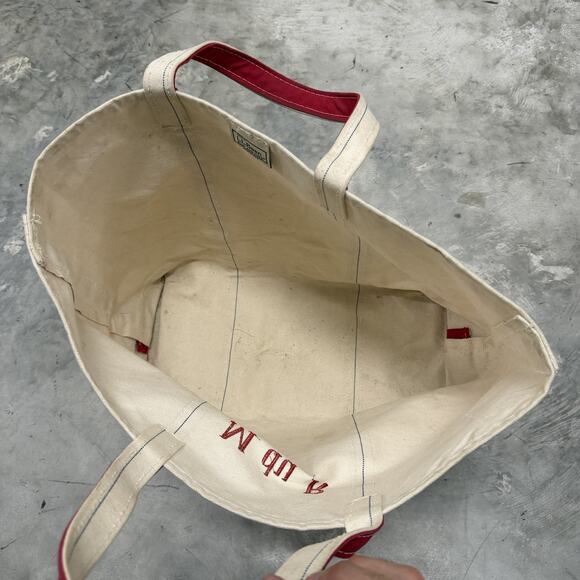 LL Bean Boat & Tote Open Canvas Bag Red Large USA 22x14 M du R embroidered - Picture 7 of 7